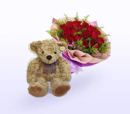 Two Dozen Roses with Bear