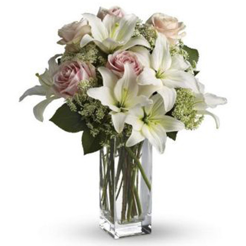 Pale Pink Roses and White Lilies