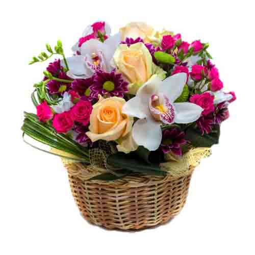 Basket With Colored Flowers
